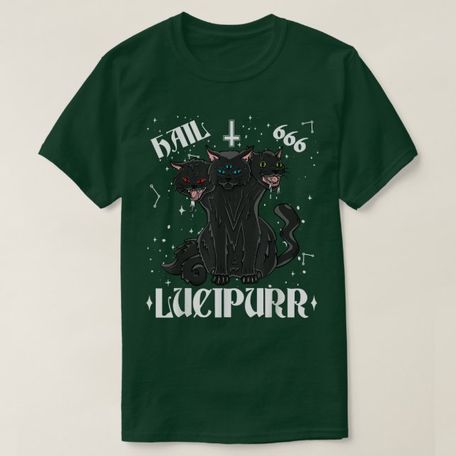 Camiseta Lucipurr Hail Satan Occult Satanic Cat Cerberus Pe (Diseño del anverso)