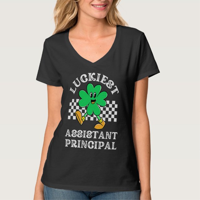 Camiseta Luckiest Assistant Principal Retro Shamrock St Pat (Anverso)