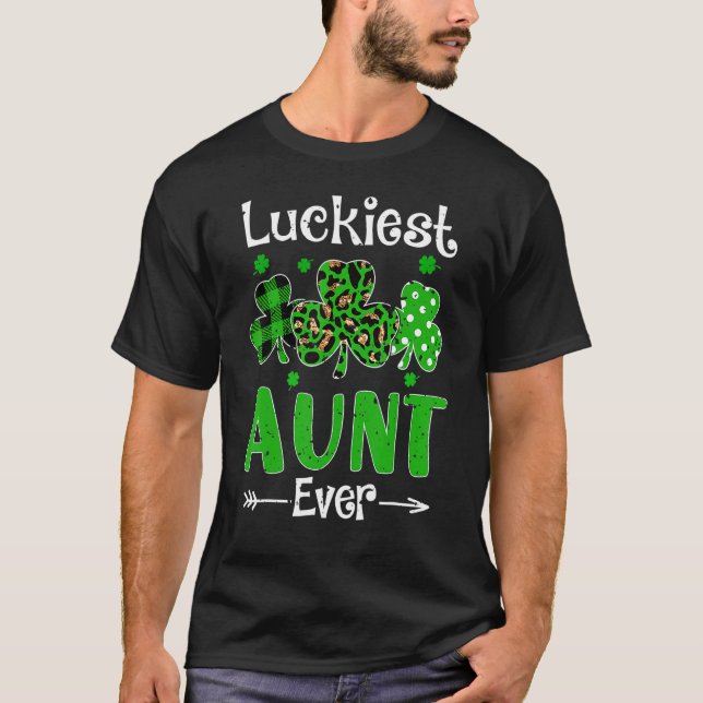 Camiseta Luckiest Aunt Ever Patricks Day Shamrock Leopard P (Anverso)
