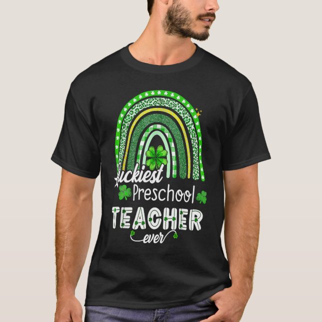 Camiseta Luckiest Preschool Teacher Ever St Patrick's Day R (Anverso)