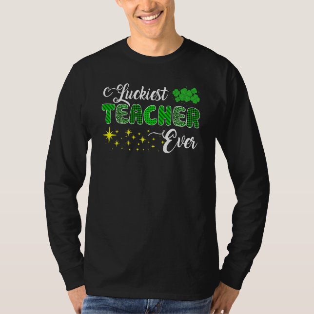 Camiseta Luckiest Teacher Ever Rainbow Shamrock St Patrick' (Anverso)