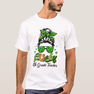 Camiseta Lucky 4º Grado Profesora Patricks Day Bun Hair Pla