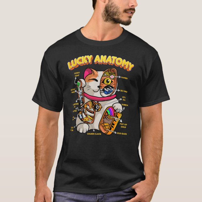 Camiseta Lucky Anatomy Funny Maneki Neko Lucky Cat Anatomy  (Anverso)