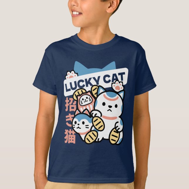 Camiseta Lucky Cat Art – Maneki Neko with Gold Coin (Anverso)