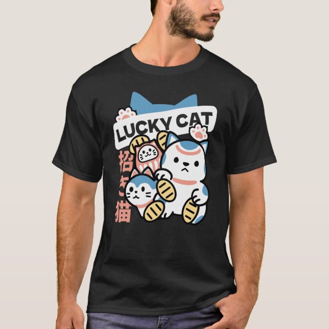 Camiseta Lucky Cat Art – Maneki Neko with Gold Coin (Anverso)