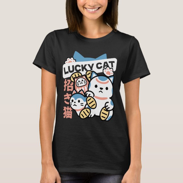 Camiseta Lucky Cat Art – Maneki Neko with Gold Coin (Anverso)