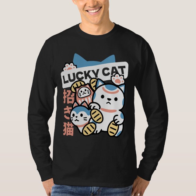 Camiseta Lucky Cat Art – Maneki Neko with Gold Coin (Anverso)