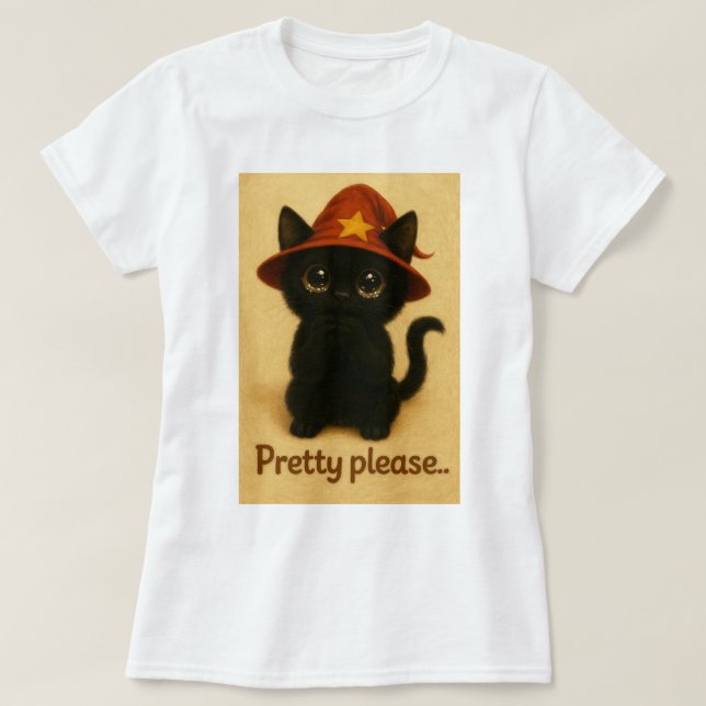 Camiseta Lucky Cat Emi – Kawaii Begging Pose Witch Cat (Diseño del anverso)