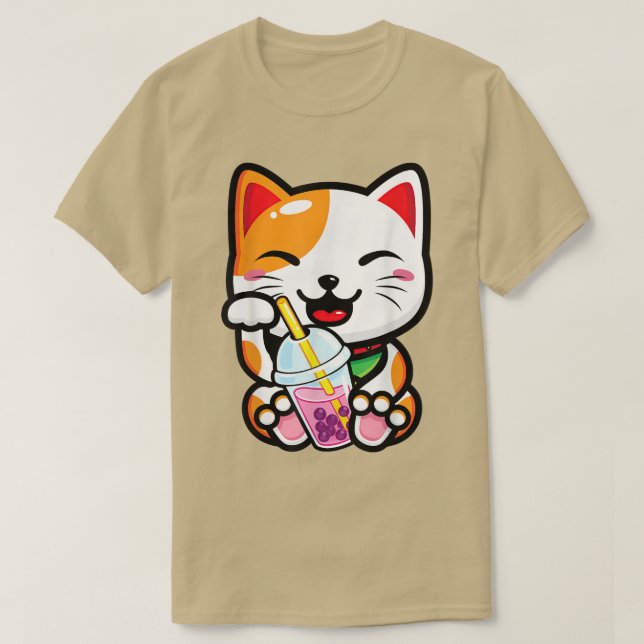 Camiseta Lucky Cat Shirt Cat Boba Tea Bubble Tea Anime Kawa (Diseño del anverso)