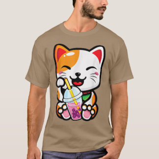 Camiseta Lucky Cat Shirt Cat Boba Tea Bubble Tea Anime Kawa