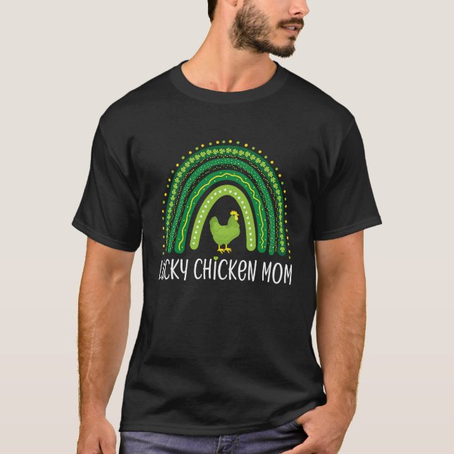 Camiseta Lucky Chicken Mom Rainbow Happy St Patrick's Day L (Anverso)