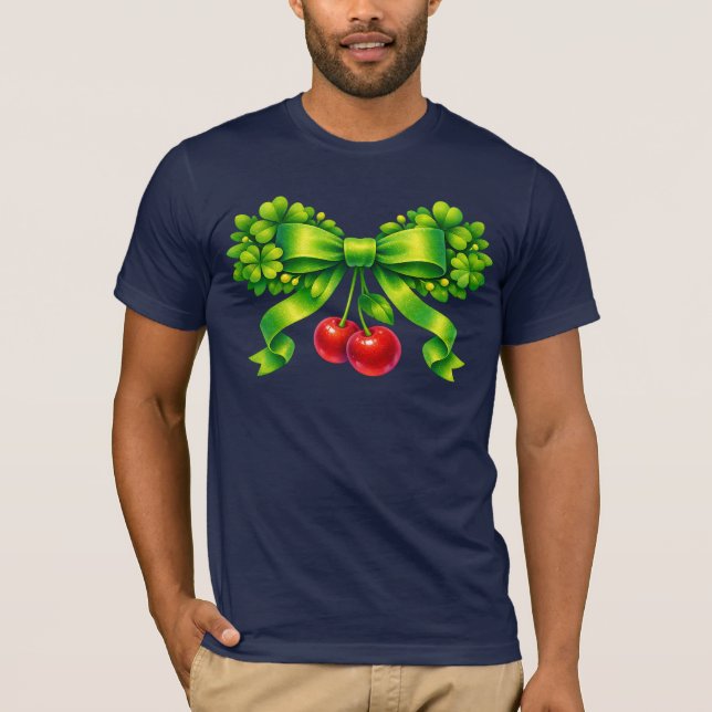 Camiseta Lucky Clover Bow with Cherries Green Design (Anverso)