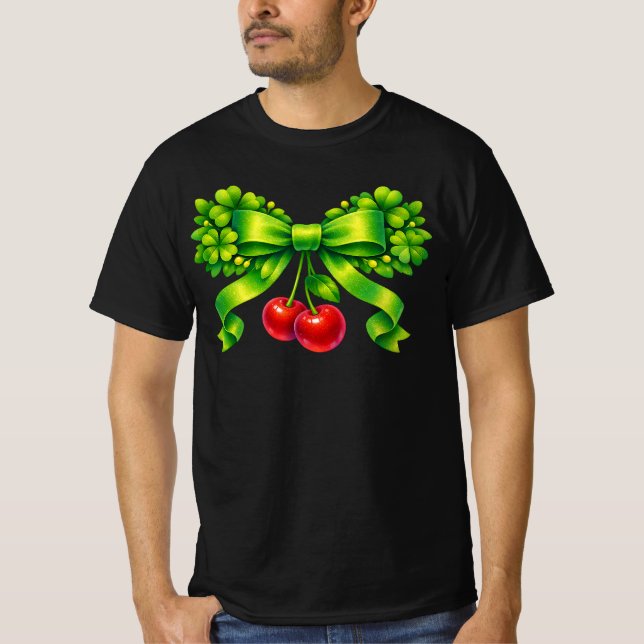 Camiseta Lucky Clover Bow with Cherries Green Design (Anverso)