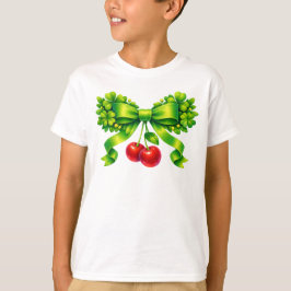 Camiseta Lucky Clover Bow with Cherries Green Design