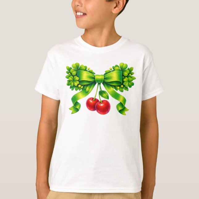 Camiseta Lucky Clover Bow with Cherries Green Design (Anverso)