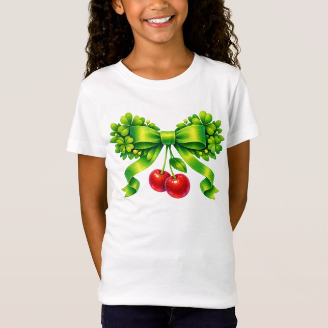 Camiseta Lucky Clover Bow with Cherries Green Design (Anverso)