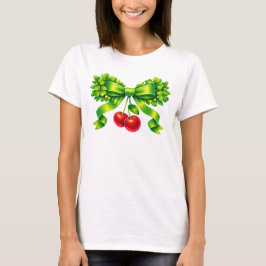 Camiseta Lucky Clover Bow with Cherries Green Design