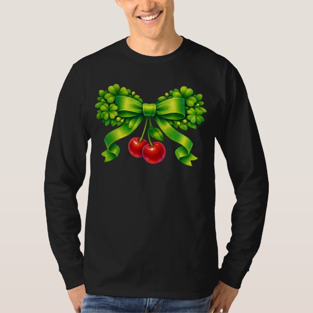 Camiseta Lucky Clover Bow with Cherries Green Design (Anverso)