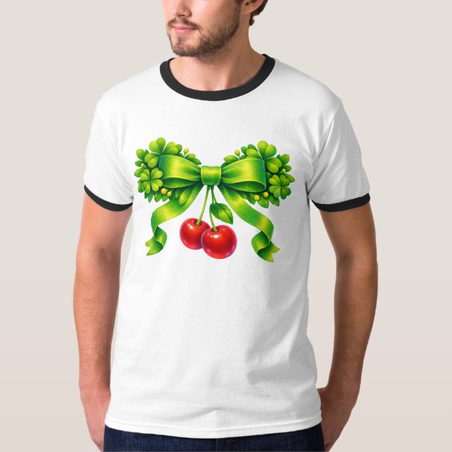 Camiseta Lucky Clover Bow with Cherries Green Design (Anverso)