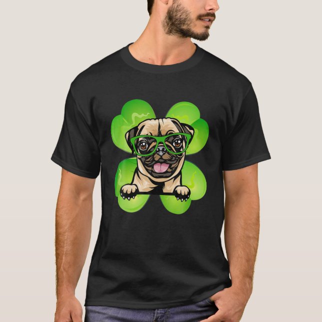 Camiseta Lucky Clover Pug Funny St Patricks Day (Anverso)