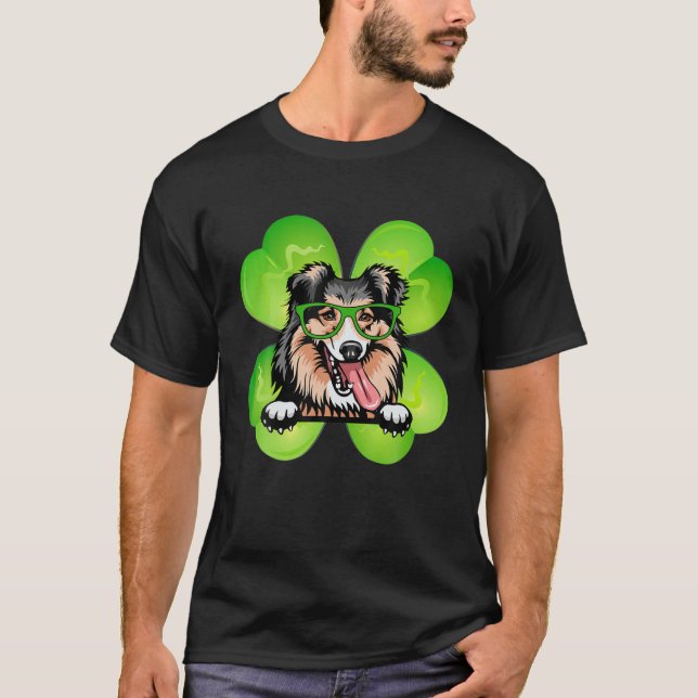 Camiseta Lucky Clover Shetland Shepdog Funny St Patricks Da (Anverso)