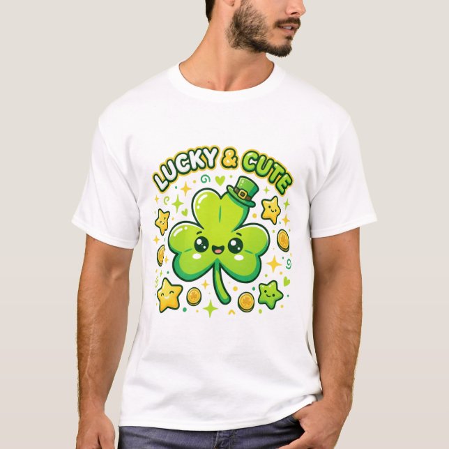 Camiseta Lucky & Cute Shamrock Kawaii Design (Anverso)