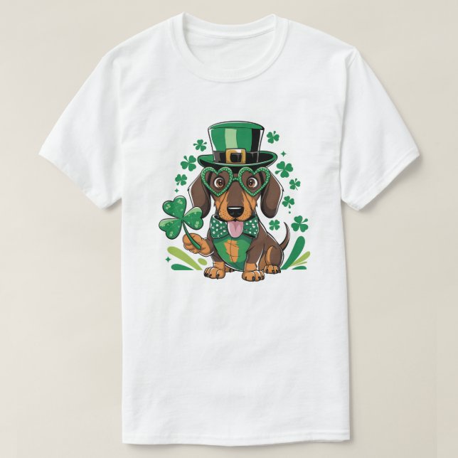 Camiseta Lucky Dachshund Perro del Día de San Patricio (Diseño del anverso)
