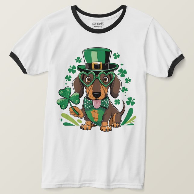 Camiseta Lucky Dachshund St Patrick's Day Shamrock Dog Love (Anverso del diseño)