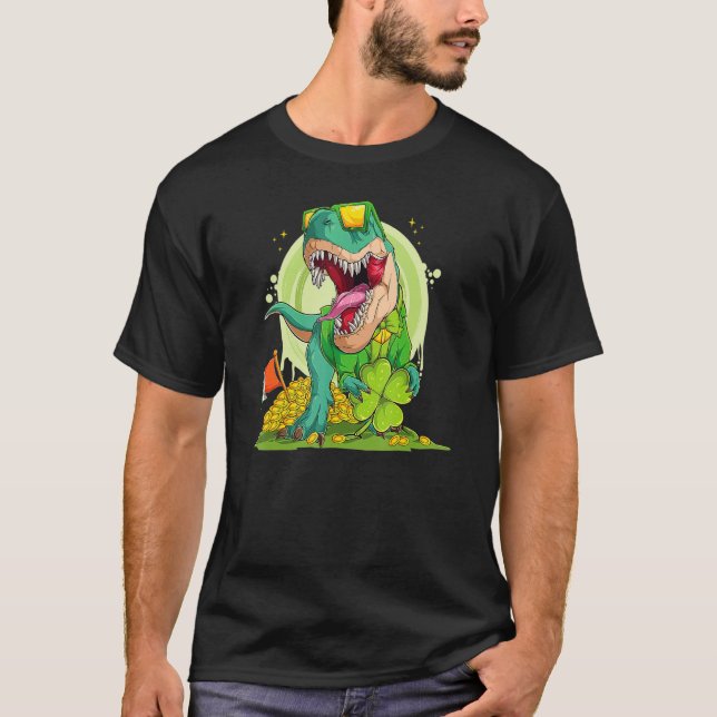 Camiseta Lucky Dinosaur T Rex Leprechaun Clover Irish Sungl (Anverso)
