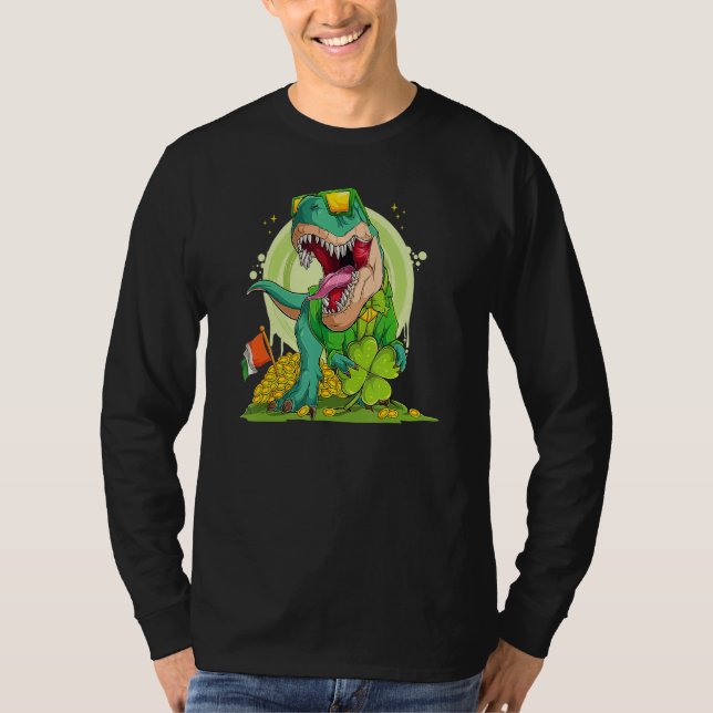 Camiseta Lucky Dinosaur T Rex Leprechaun Clover Irish Sungl (Anverso)