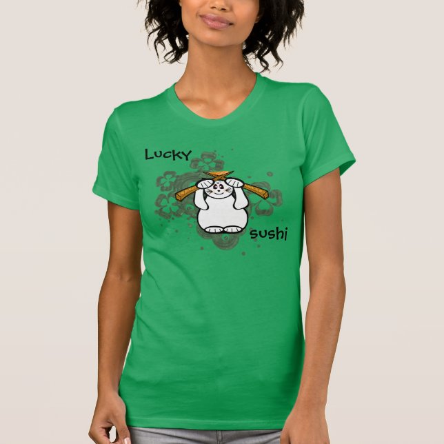 Camiseta Lucky Four Leaf Clover Sushi-cat afortunado maneki (Anverso)
