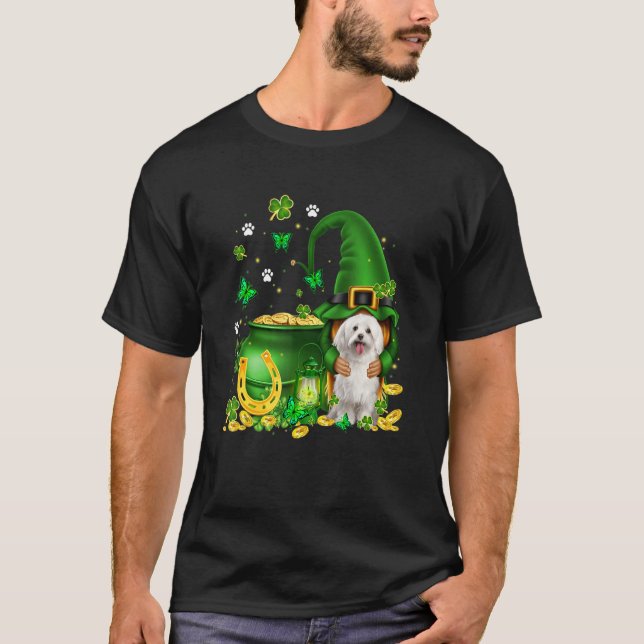 Camiseta Lucky Gnome U2013 Gnome Hug Maltese Dog St Patrick (Anverso)