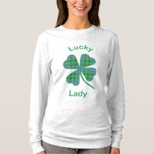 Camiseta Lucky Green Plaid Shamrock Four-Leaf Clover
