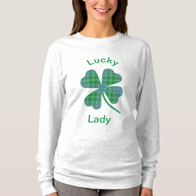 Camiseta Lucky Green Plaid Shamrock Four-Leaf Clover  (Anverso)