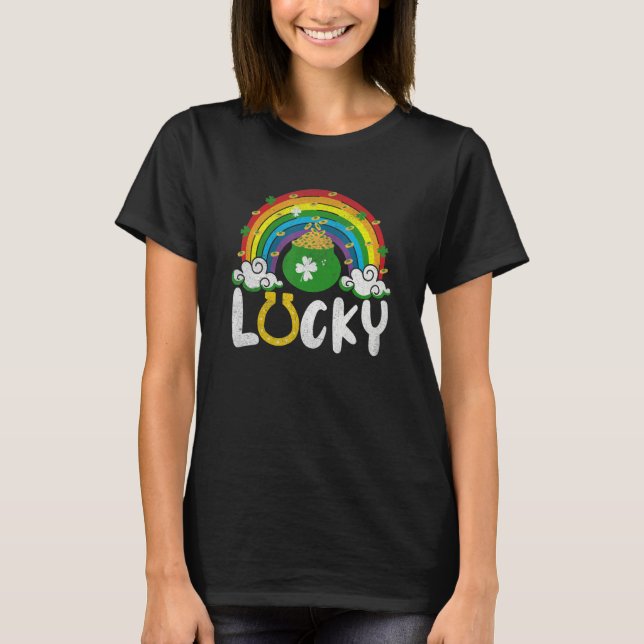 Camiseta Lucky Horseshoe Rainbow Funny St. Patrick' Day (Anverso)