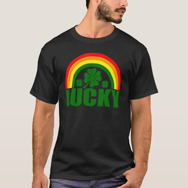 Camiseta Lucky Irish Four Leaf C St Patrick's Day Rainbow (Anverso)