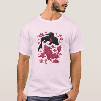 Camiseta Lucky Koi Yin-Yang Embroidery | Black & Pink Aesth