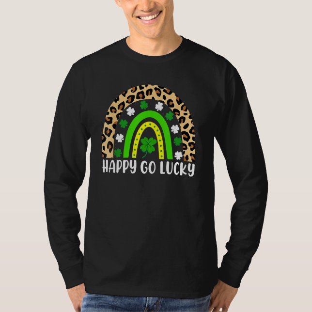 Camiseta Lucky Leopard Rainbow Shamrock Happy Go Lucky St P (Anverso)