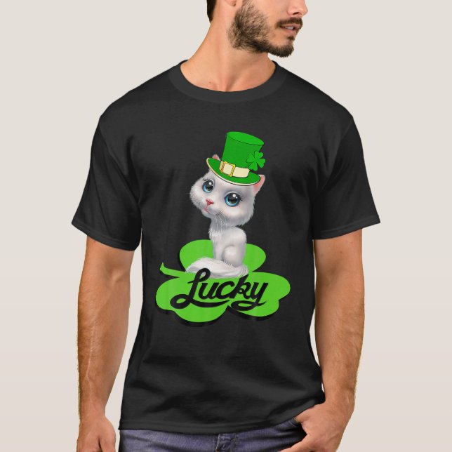 Camiseta Lucky Leprechaun Cat St Patricks Day Shamrock For (Anverso)