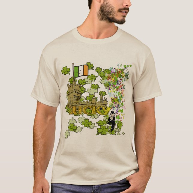 Camiseta Lucky Leprechaun y su castillo irlandés (Anverso)