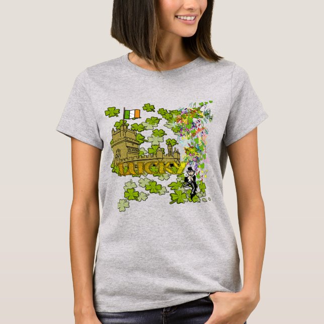 Camiseta Lucky Leprechaun y su castillo irlandés (Anverso)