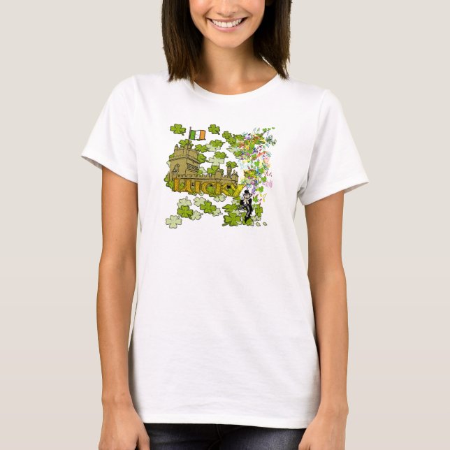 Camiseta Lucky Leprechaun y su castillo irlandés (Anverso)