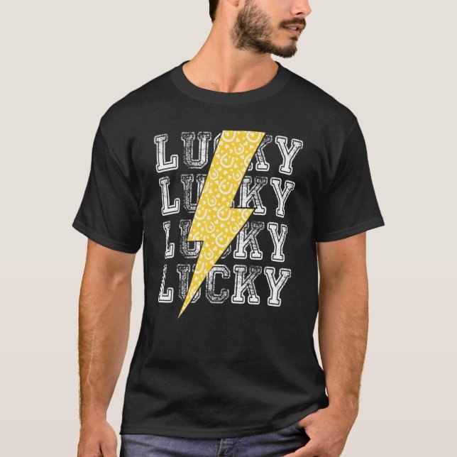 Camiseta Lucky Lightning Bolt St  Patrick's Day C Horseshoe (Anverso)