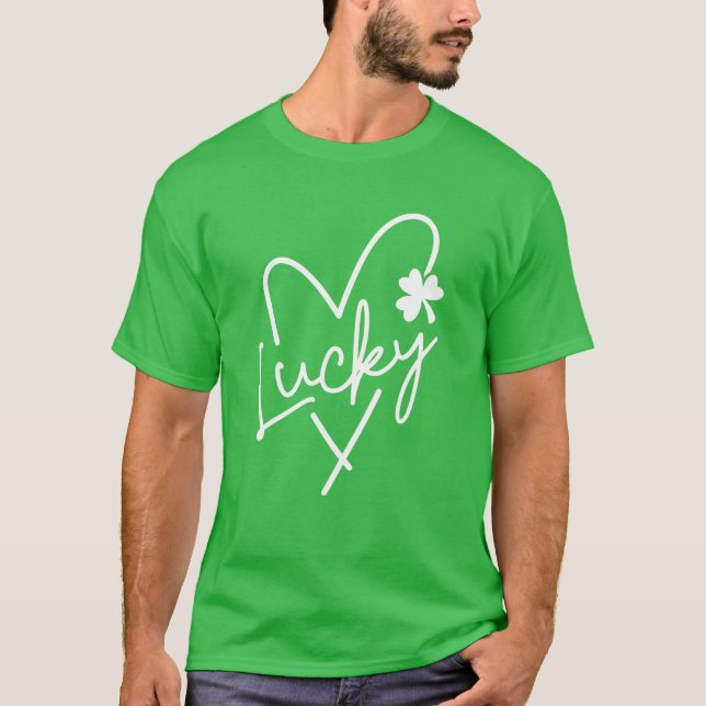 Camiseta Lucky Love Heart Shamrock Clover Mujeres Green (Anverso)