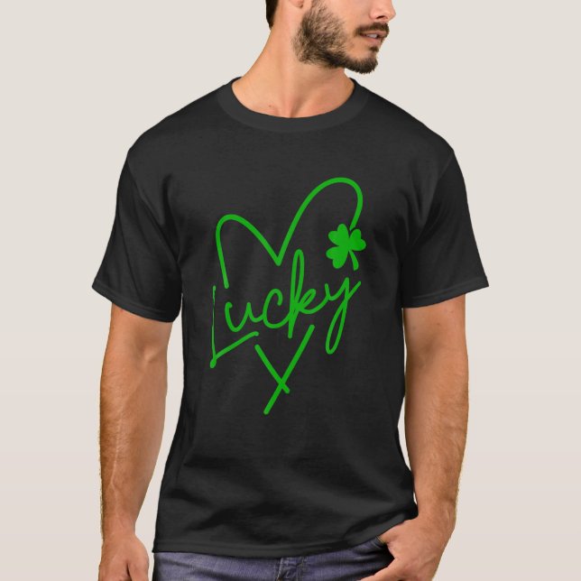 Camiseta Lucky Love Heart Shamrock Clover Mujeres Green (Anverso)
