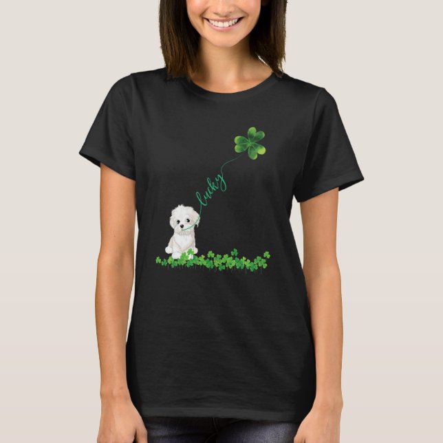 Camiseta Lucky Maltese Dog Shamrock St Patrick Day For Wome (Anverso)
