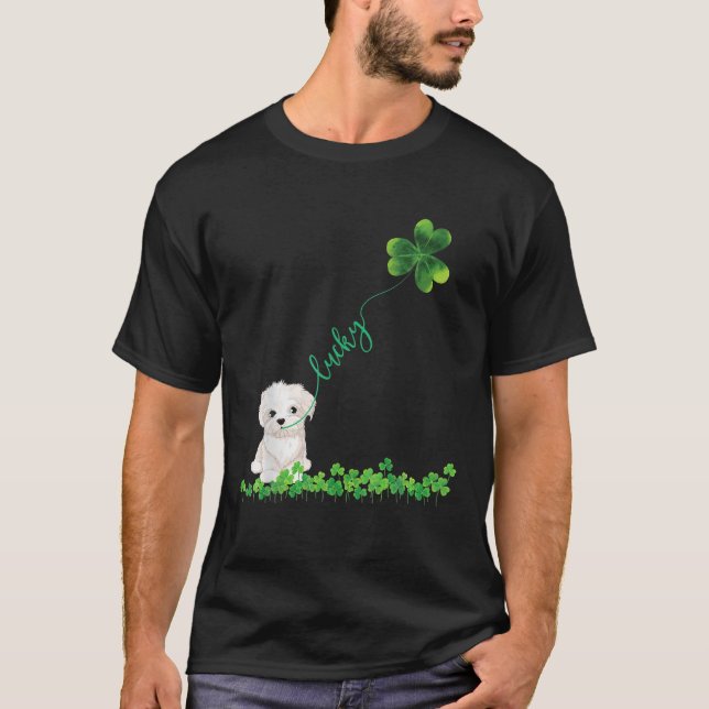 Camiseta Lucky Maltese Perro Shamrock St Patrick Day (Anverso)