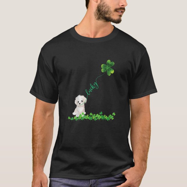 Camiseta Lucky Maltese Perro Shamrock St Patrick Day (Anverso)