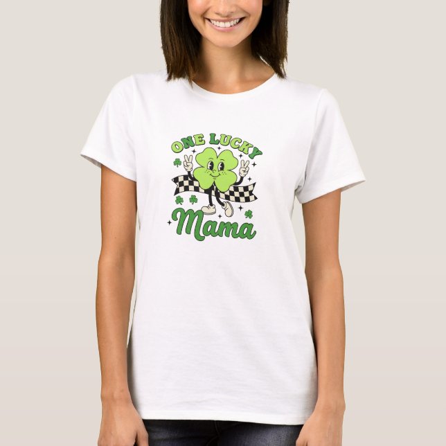 Camiseta Lucky Mama Vintage Smiley Shamrock Art (Anverso)