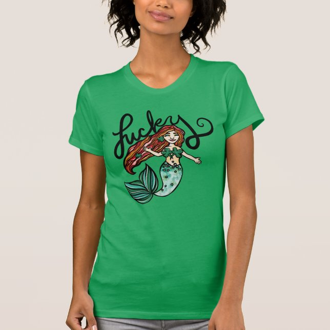 Camiseta Lucky Mermaid Shamrock Redhead Sirenas irlandesas (Anverso)
